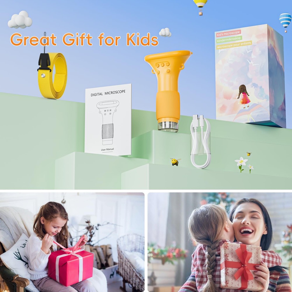 Handheld Digital Microscope for Kids - 1000X Portable USB Science Camera