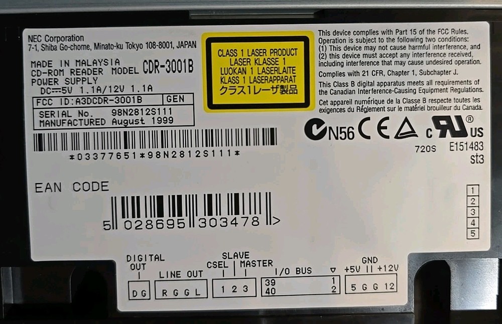 NEC CDP-3001B IDE Internal CD-ROM Drive 5.25" Desktop Optical Drive Retro PC