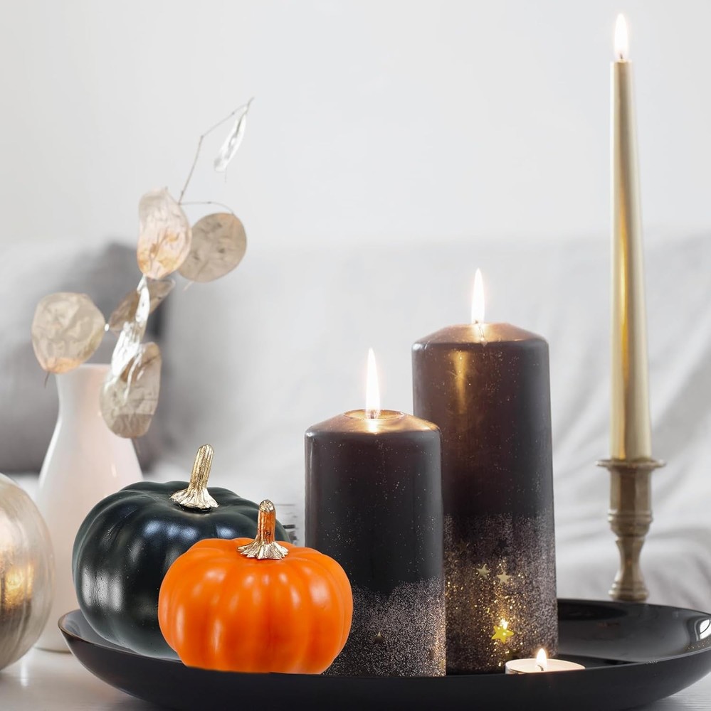 Winlyn 12 Pcs Artificial Orange & Black Pumpkins - Small and