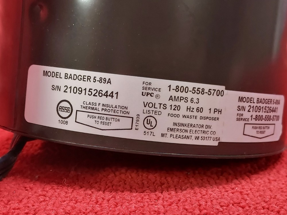 Used InSinkErator Badger 5 1/2HP Model#5-89A Garbage Disposal Good Condition