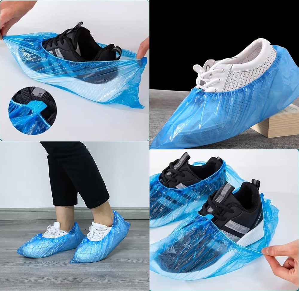 200 Pack Disposable Non-Slip Shoe Covers Waterproof Elastic Booties Blue