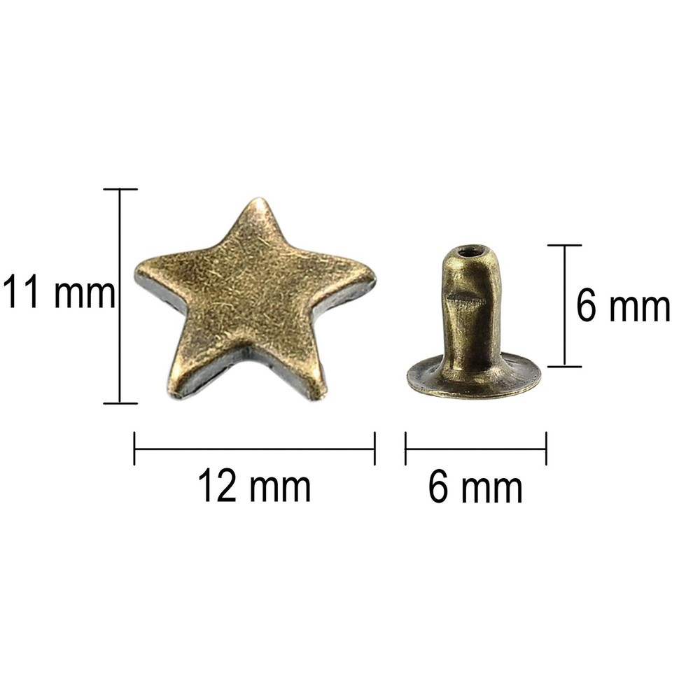 100 Sets 12MM Bronze Star Rivets for Leather Star Rivet Studs Garment Rivets ...
