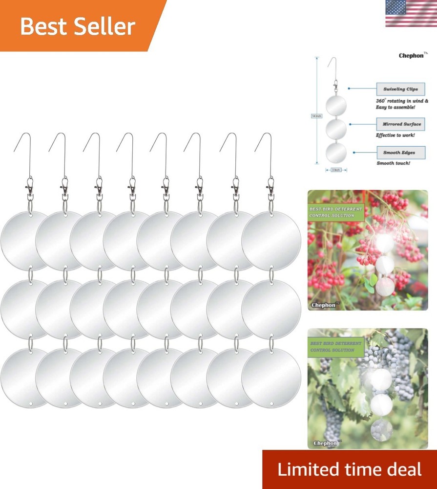 Upgraded Bird Scare Discs Set - Large 24 Discs - Highly Reflective Double-Sid...