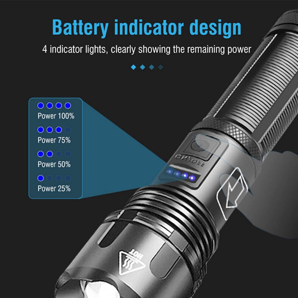 1000 lumens Super Bright LED Flashlight Tactical Rechargeable Retractable Zoom