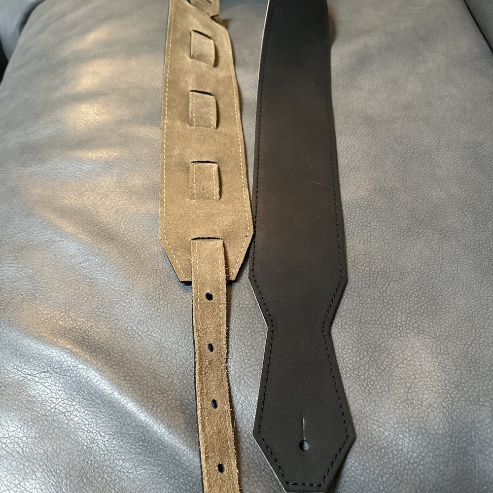 Leather Guitar Strap - Black Matte - 3’ Wide