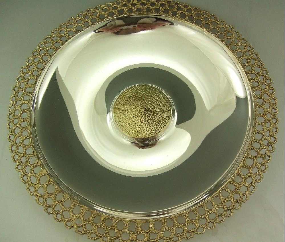 STUART DEVLIN SILVER GILT BOWL 13 INCH DIA 1977