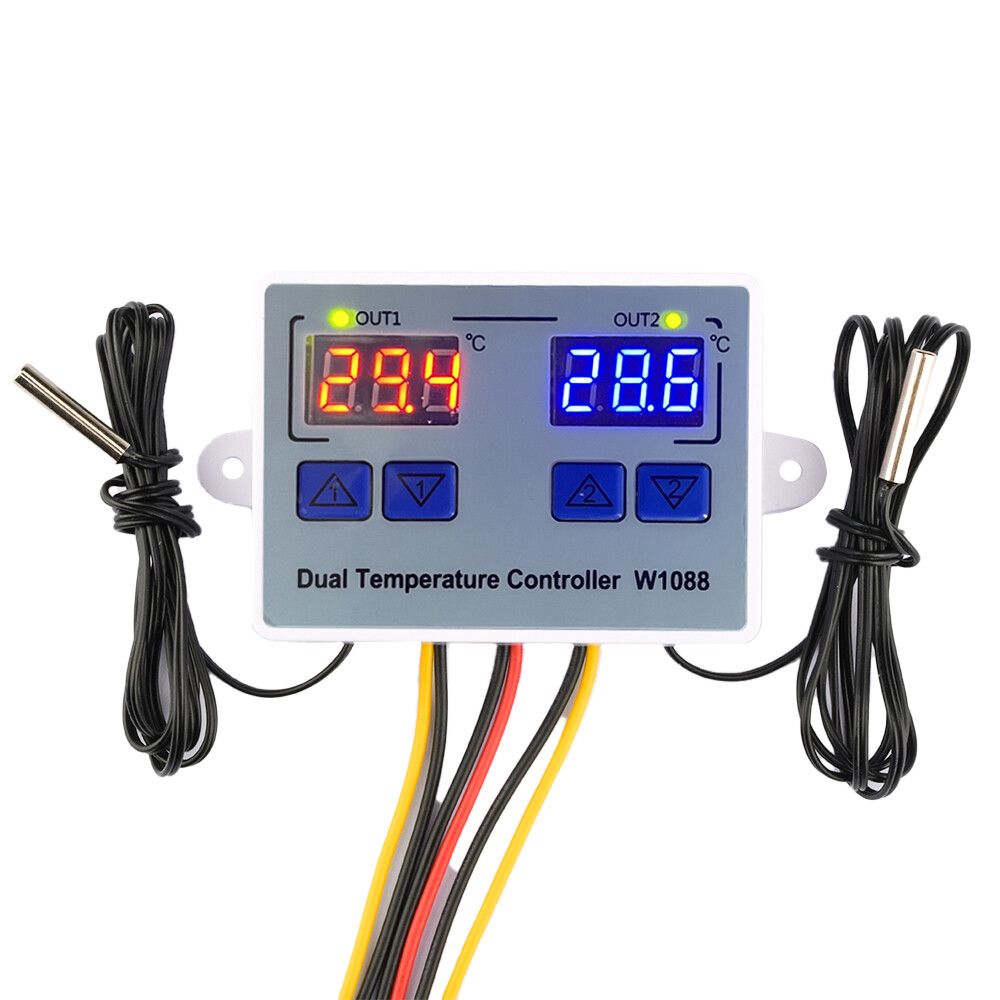 DC12V 24V AC110-220V W1088 Digital Display Smart Temperature Dual Controller