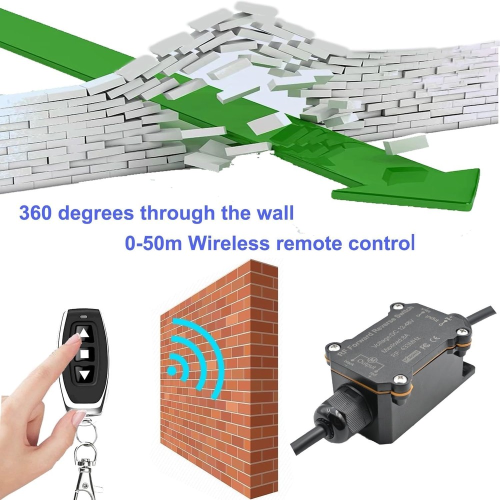 Compact Waterproof Wireless Switch for DC Motor - Forward Reverse Control
