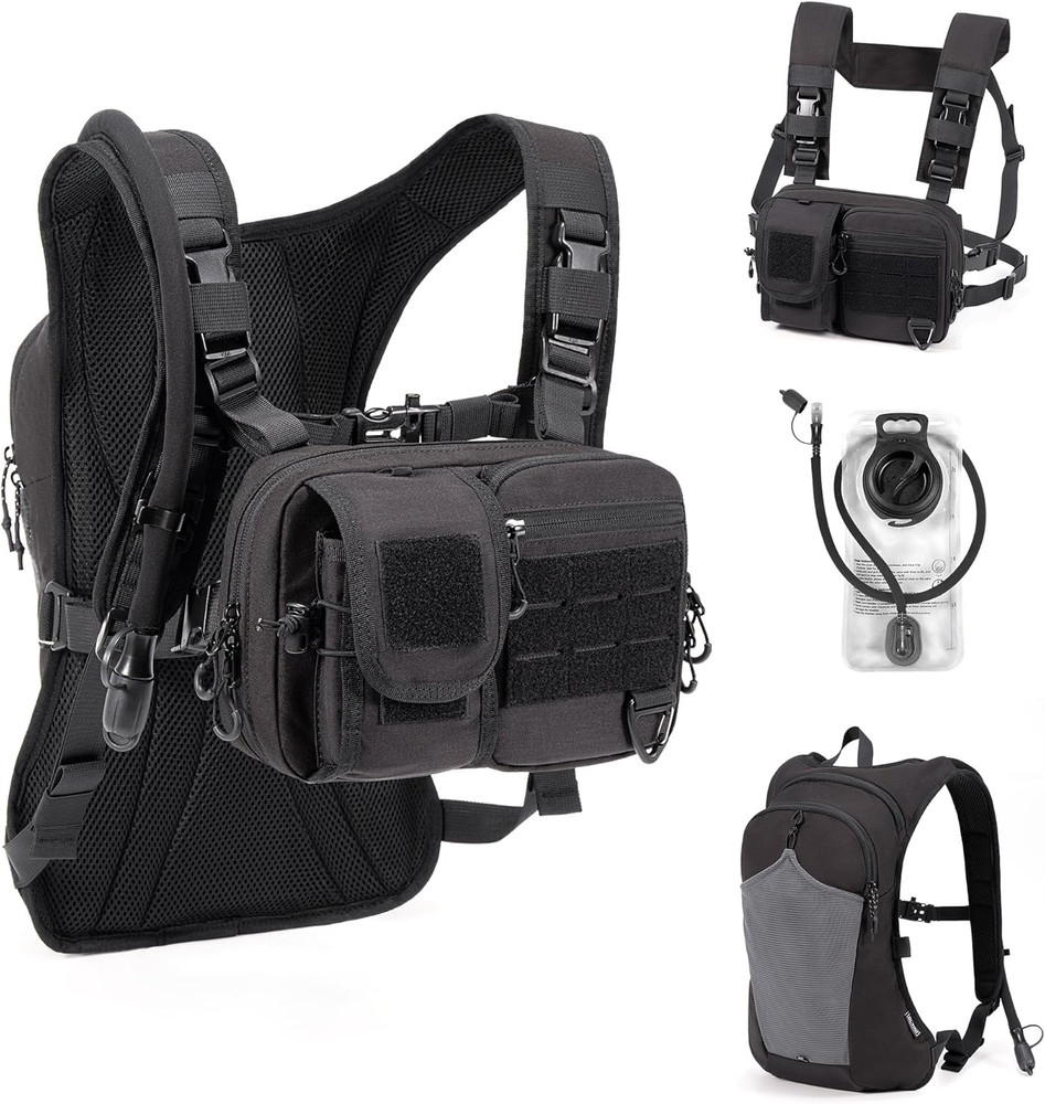 Convertible Hydration Backpack & Chest Pack with 2.5L Bladder for Outdoor Use