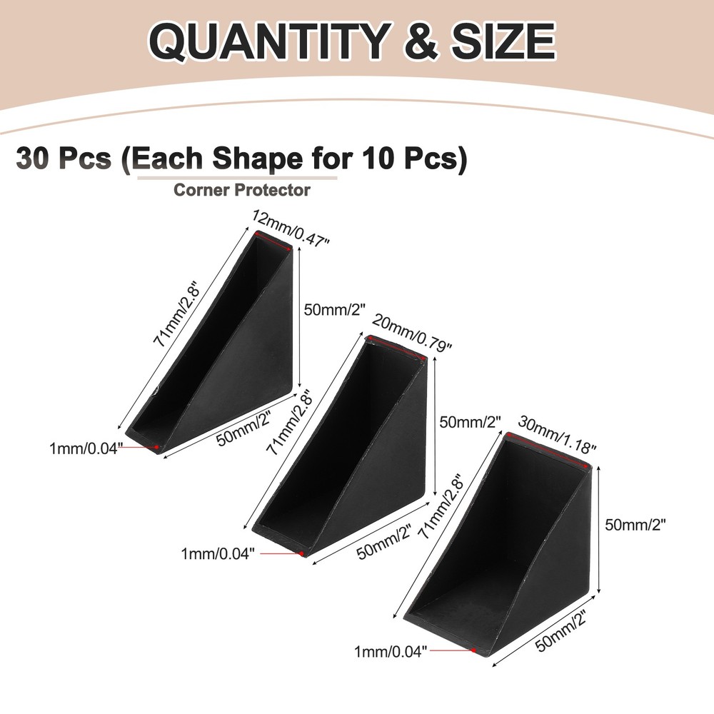 30 Pieces Plastic Triangle Glass Protective Corner for Right, Black