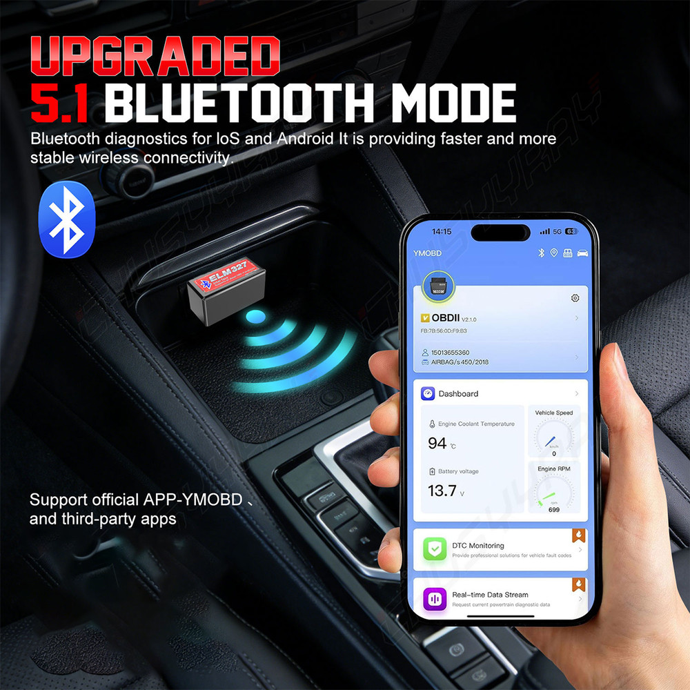 ELM327 OBD2 Code Reader Bluetooth Auto Diagnostic Tool OBDII Scanner for Android