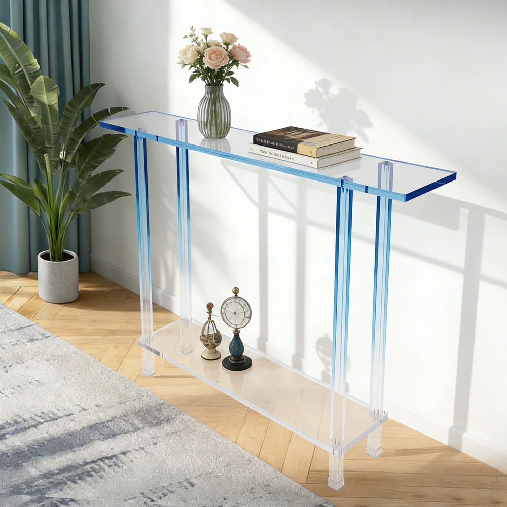 Acrylic Side Table Gradient Clear Blue Entryway Table Narrow Side Table