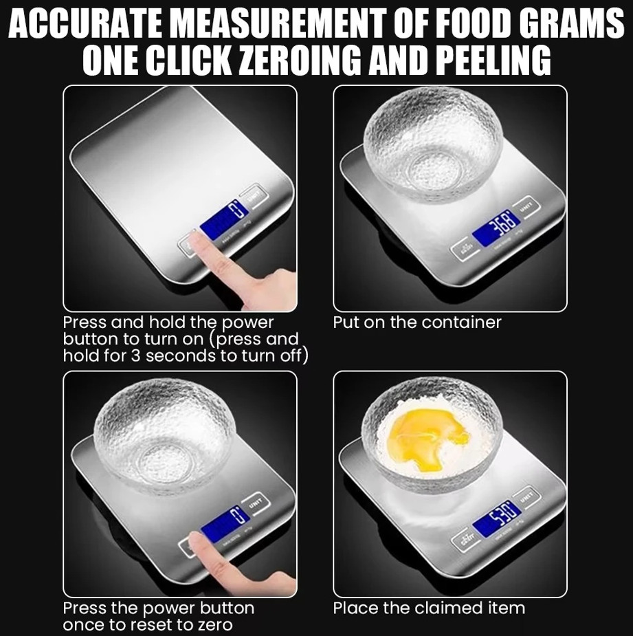 10kg/1g Electronic Kitchen Scale Stainless Steel High Precision Baking Tool