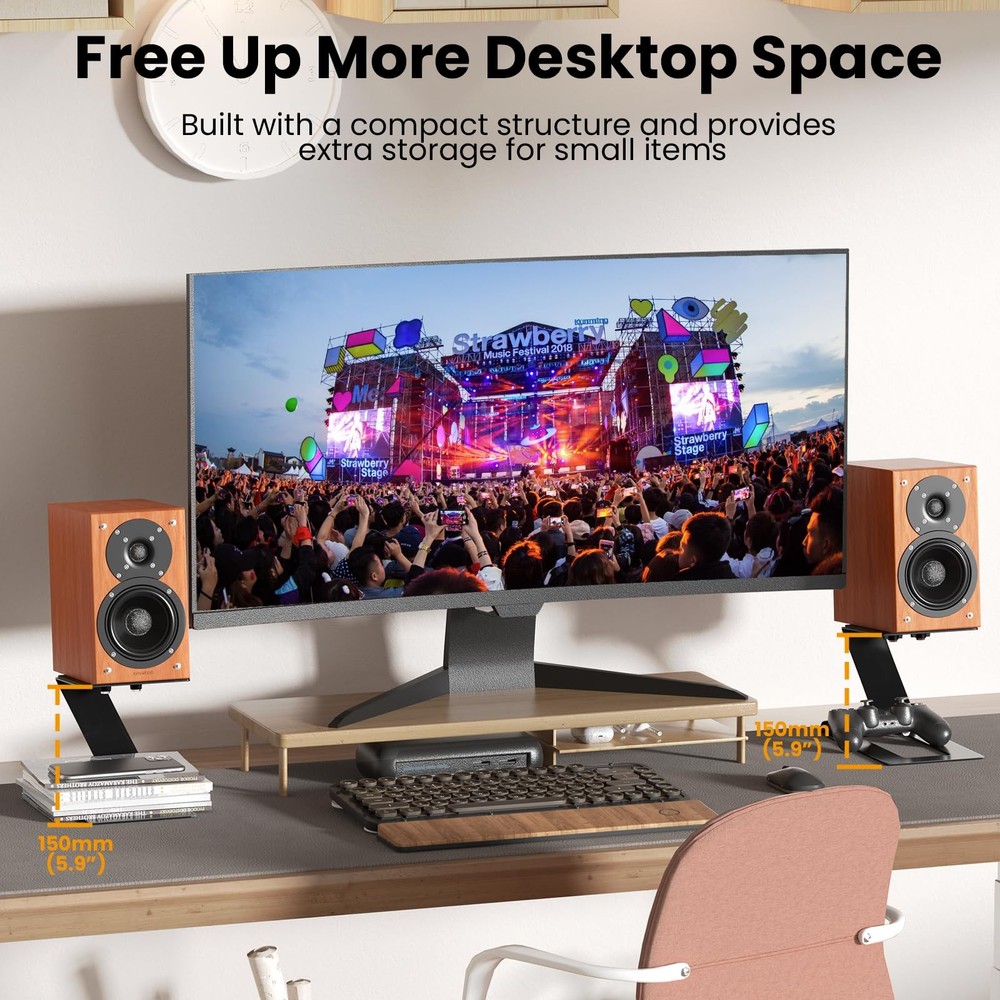 Desktop Speaker Stands Pair, Speaker Riser for Most Small & Medium Bookshelf ...