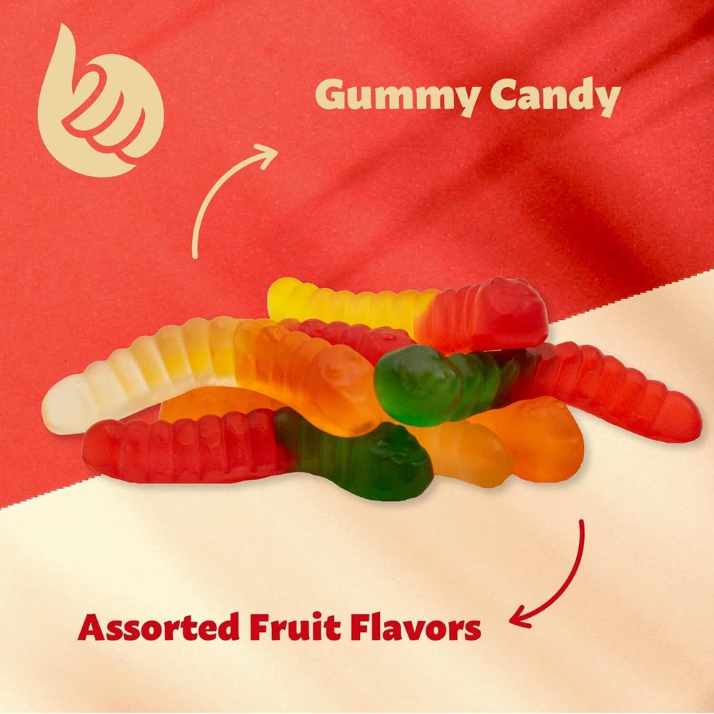 Mini Gummy Worms Candy, Assorted Fruit Flavors, 1-Pound (Pack of 2)