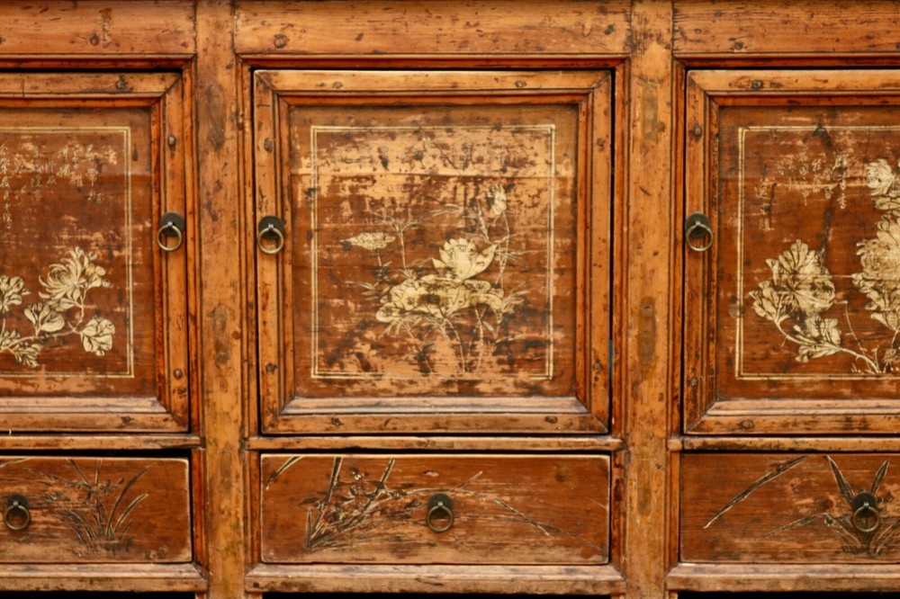 Antique Chinese Three Door Console Or Sideboard Cabinet