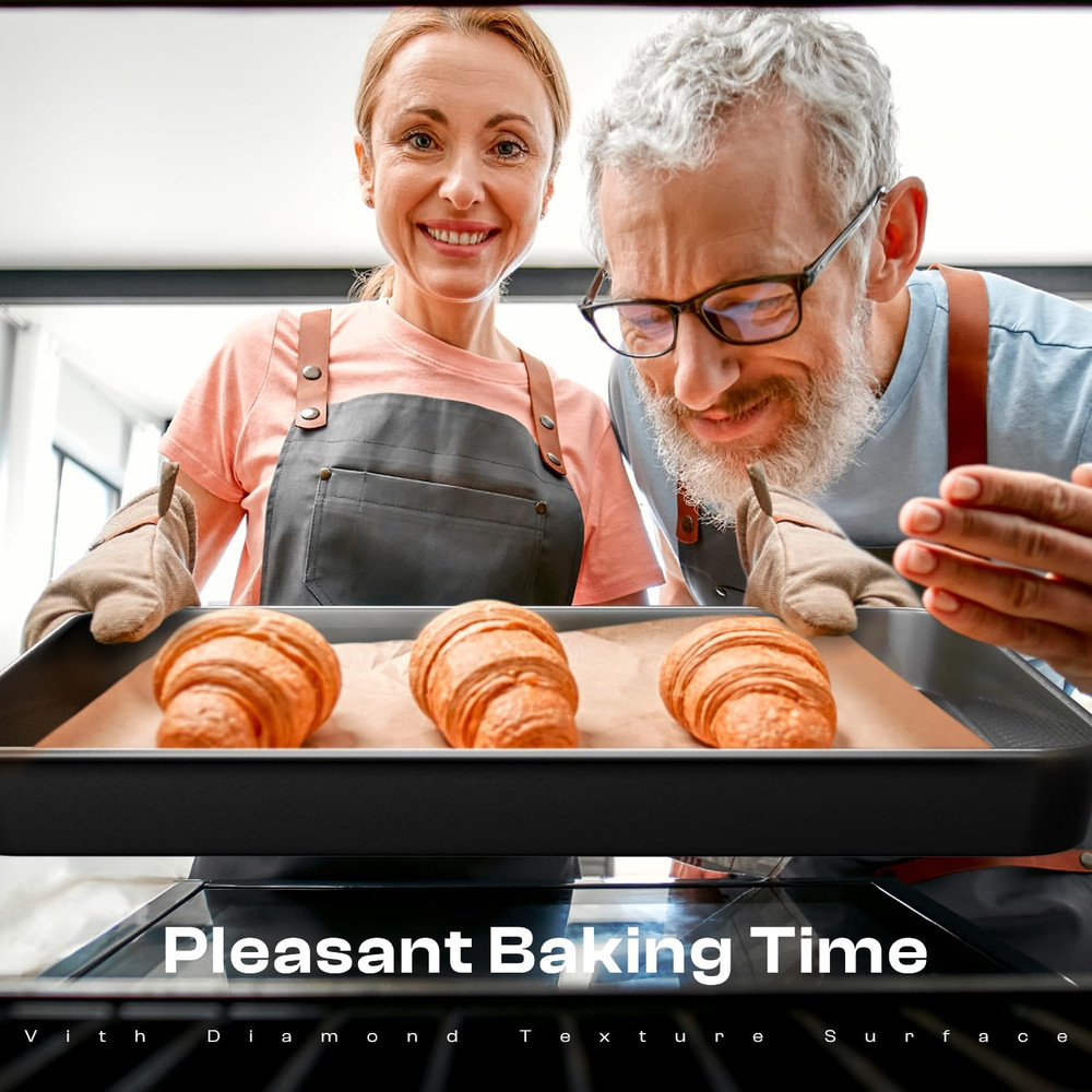 12-Piece Nonstick Bakeware Set, Stackable Non Toxic Baking Pans Set with Rack &