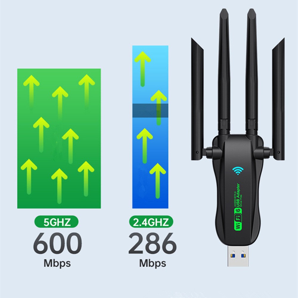 For Computer Wireless WiFi 6 Adapter Bluetooth 5.4 USB Dongle Dual Band Antenna