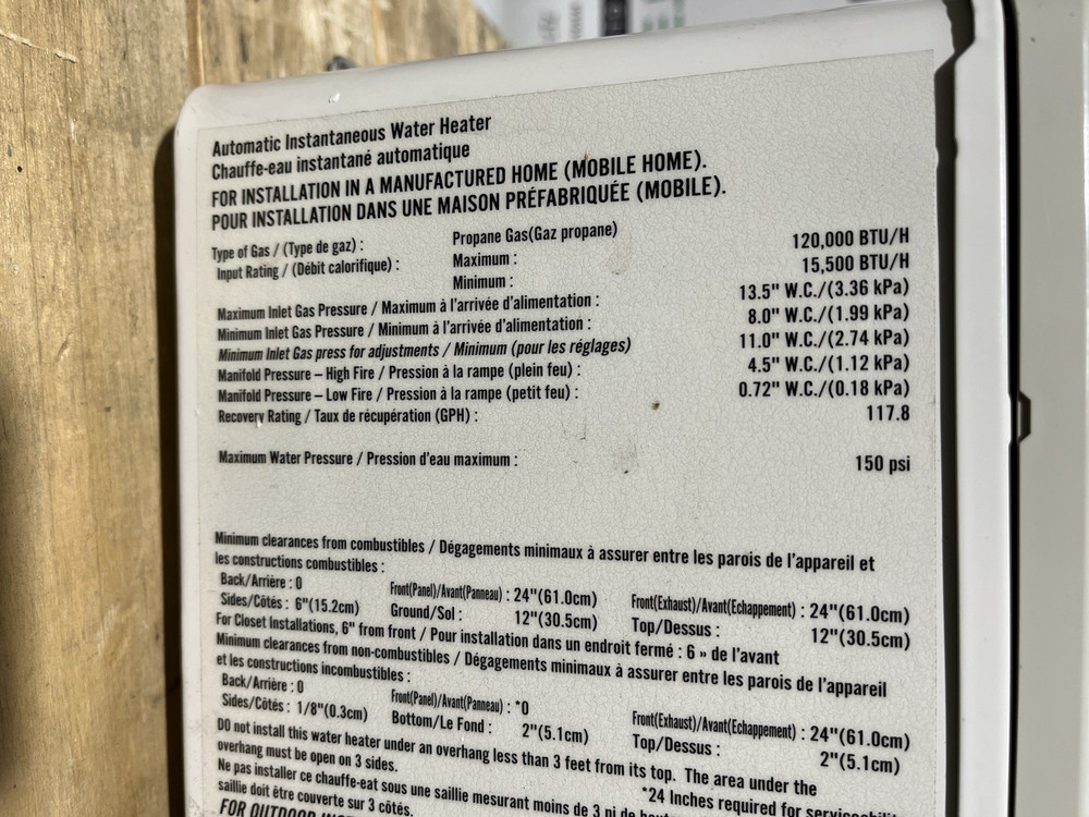 Rinnai V53DeP Outdoor Tankless Water Heater 120k BTU Propane Gas (C-4 #1790)