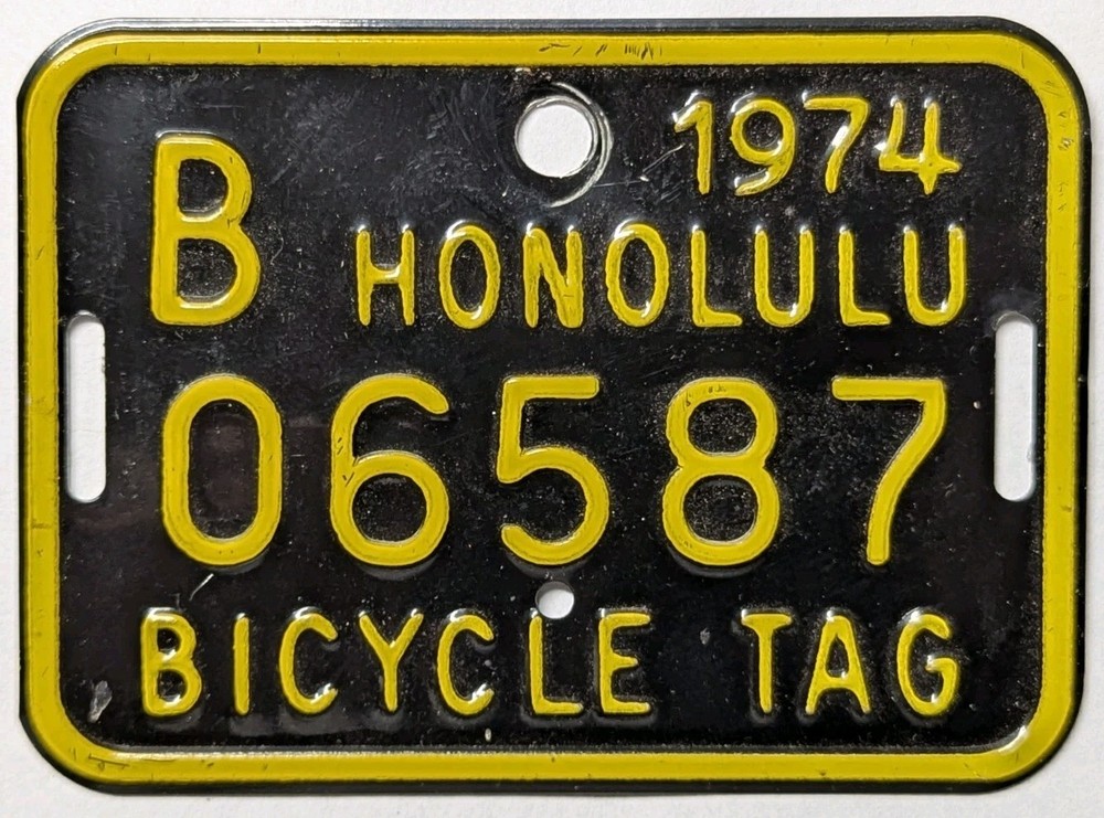 1974 Honolulu Metal Bicycle Tag / License Plate