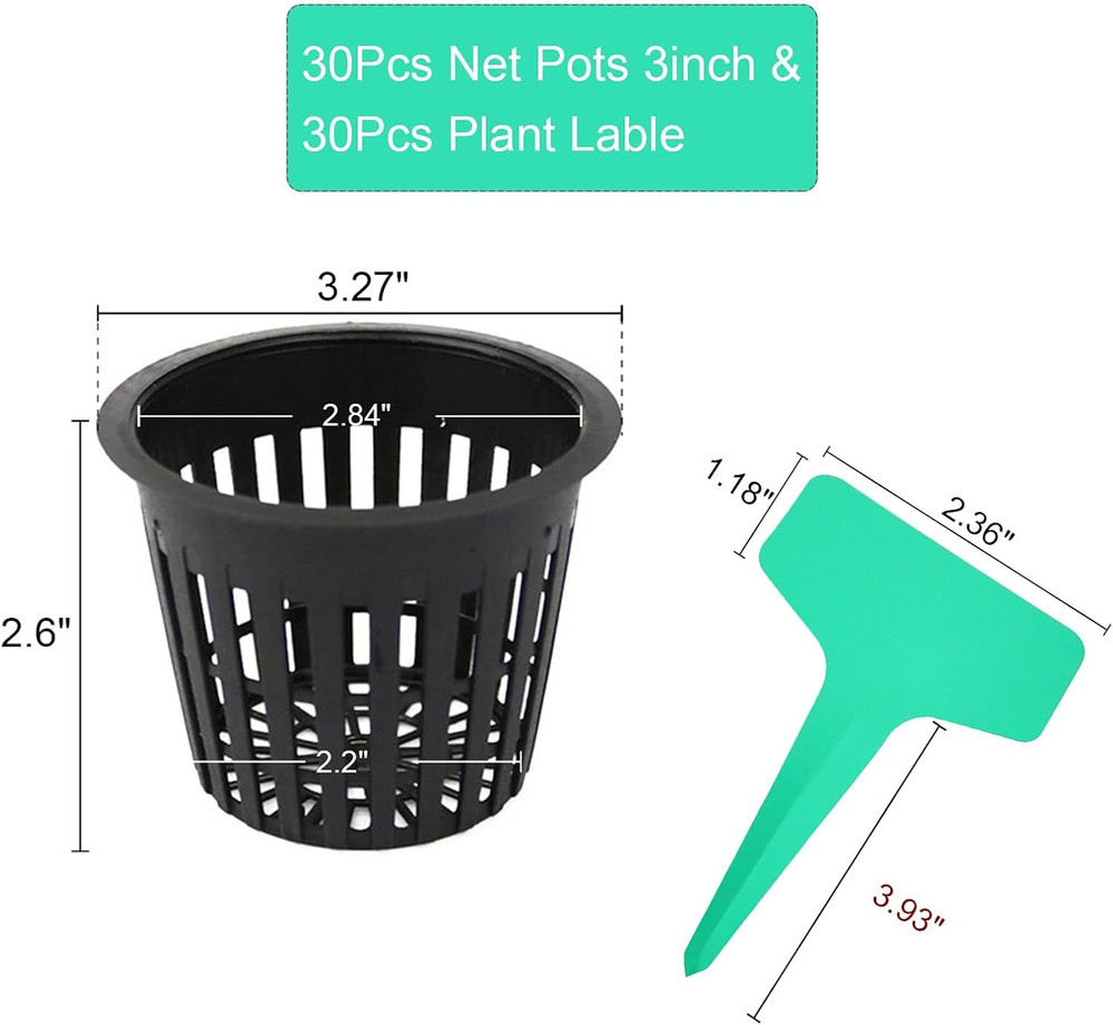 3 Inch Net Pots for Hydroponics - 30 Pack Heavy Duty Slotted Mesh Cups
