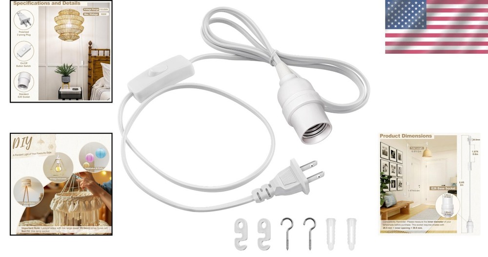 6.6ft Extension Cord with E26 Light Socket & Inline Control - 100W Power