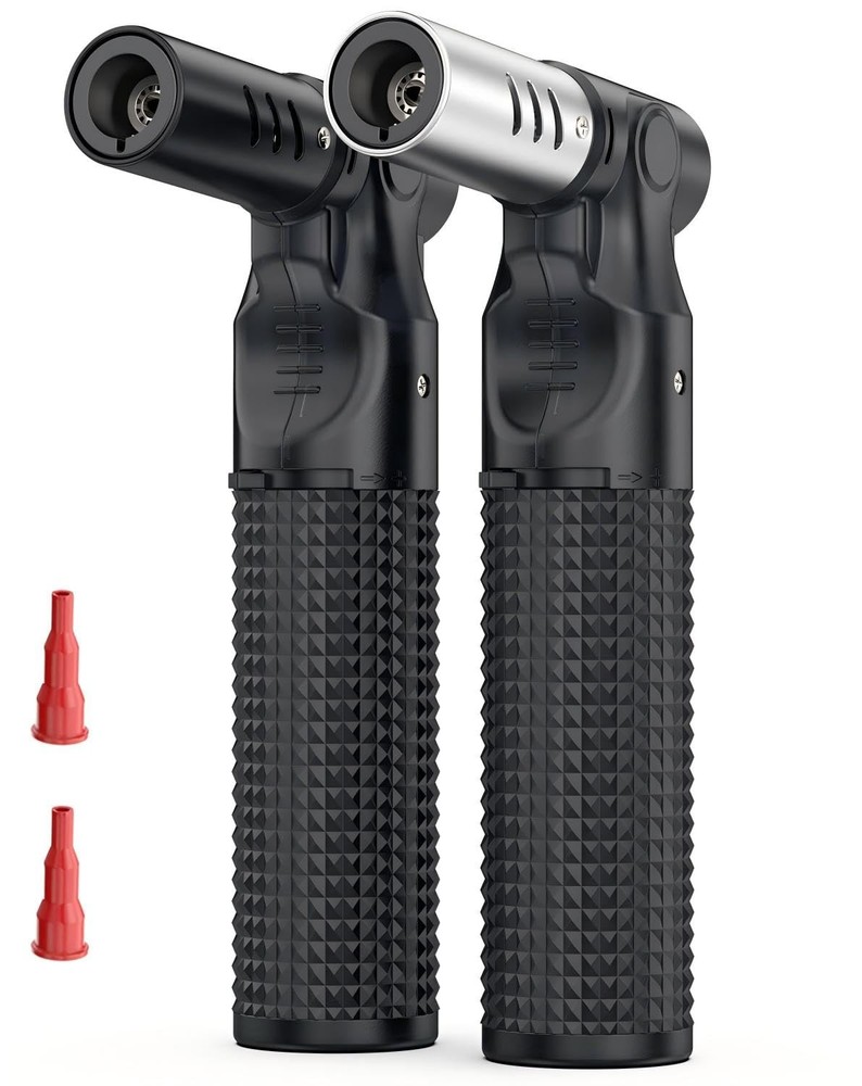 2 Pack Butane Torch Lighter, Big Jet Flame Adjustable Refillable Black，silver