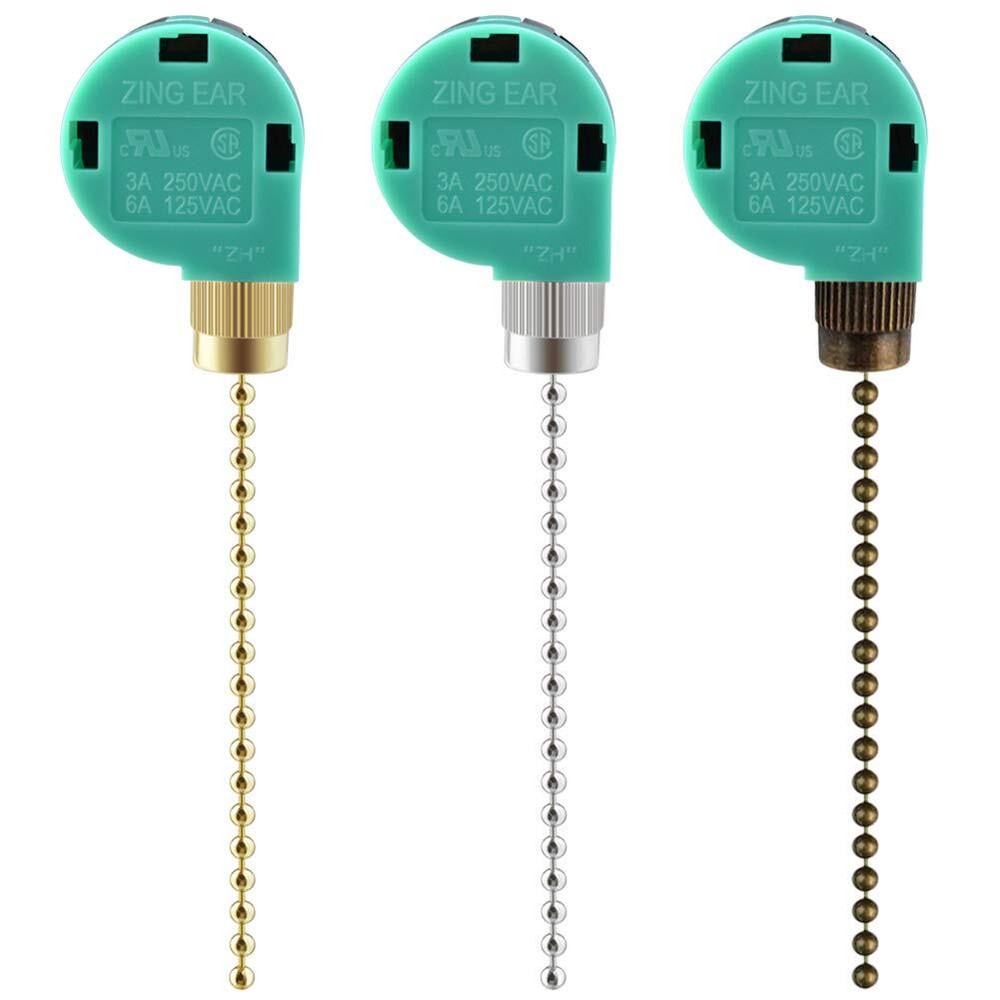 3 Pcs Ceiling Fan Switch 3 Speed 4 Wire Zing Ear Ze-268S6 Fan Pull Chain Switch