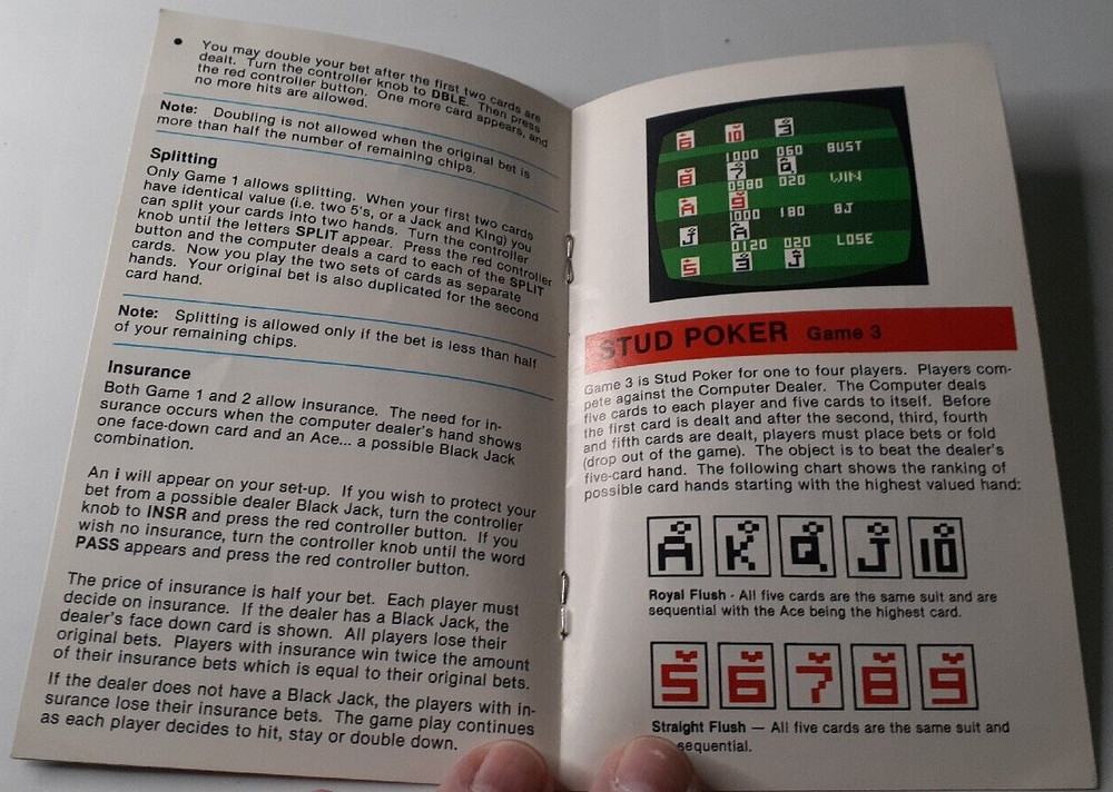 Atari 2600 1979 Casino Game Program Instructions