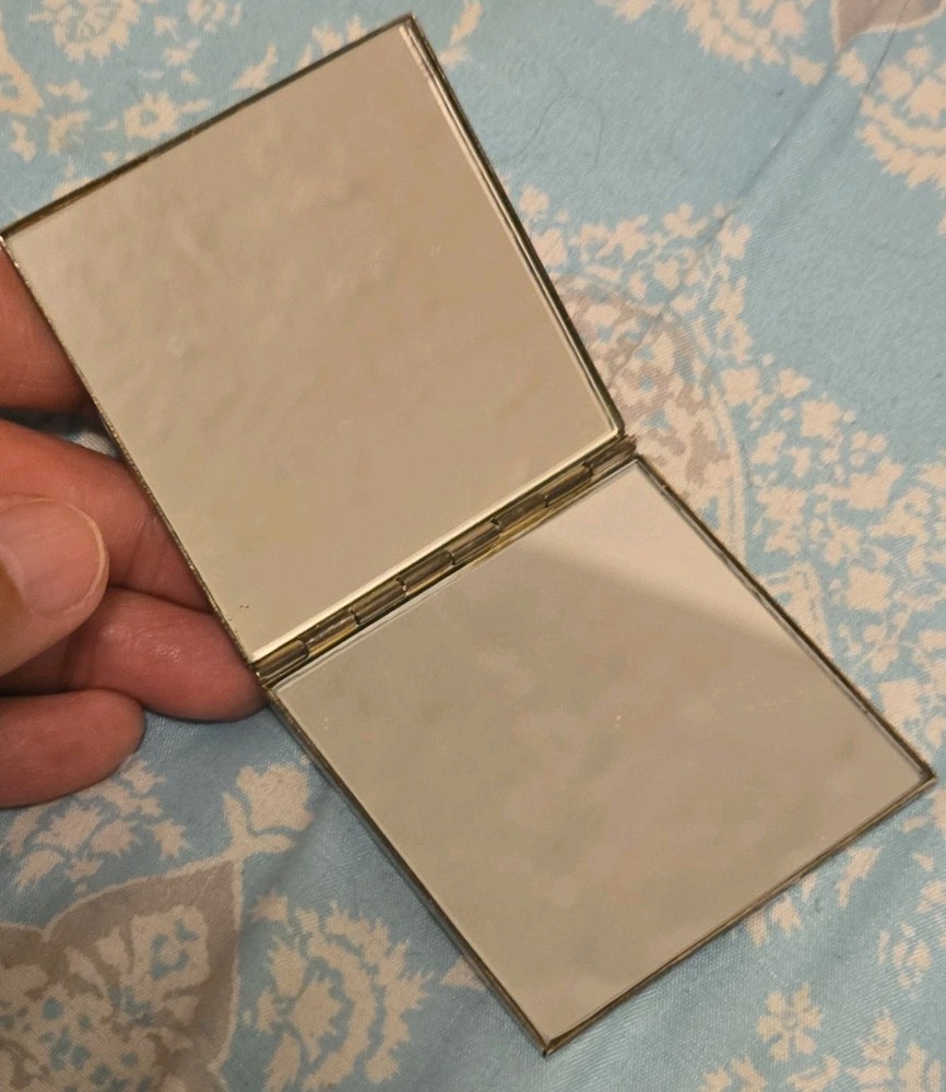 Vintage Silver Plated Compact Mirror Ornate Scrollwork 2.5