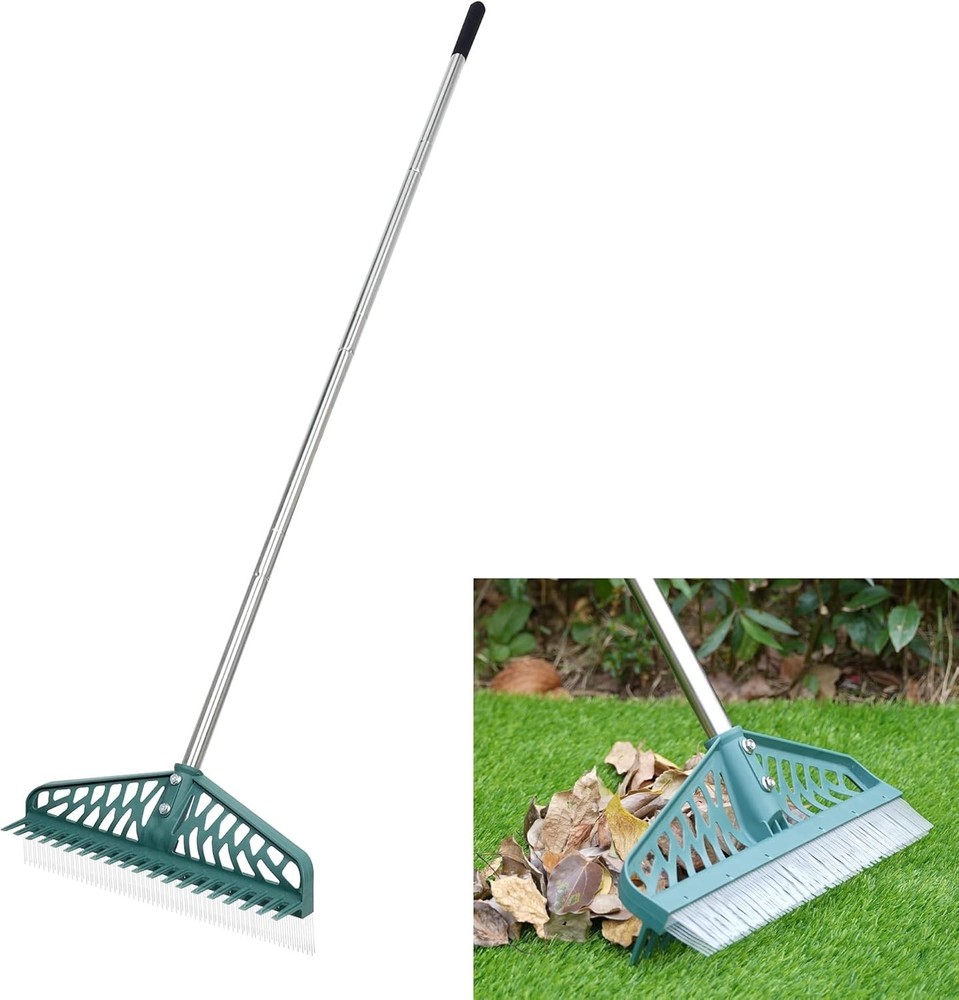 60-Inch Adjustable Handle Turf Rake - Double-Sided for Leaves & Debris Removal