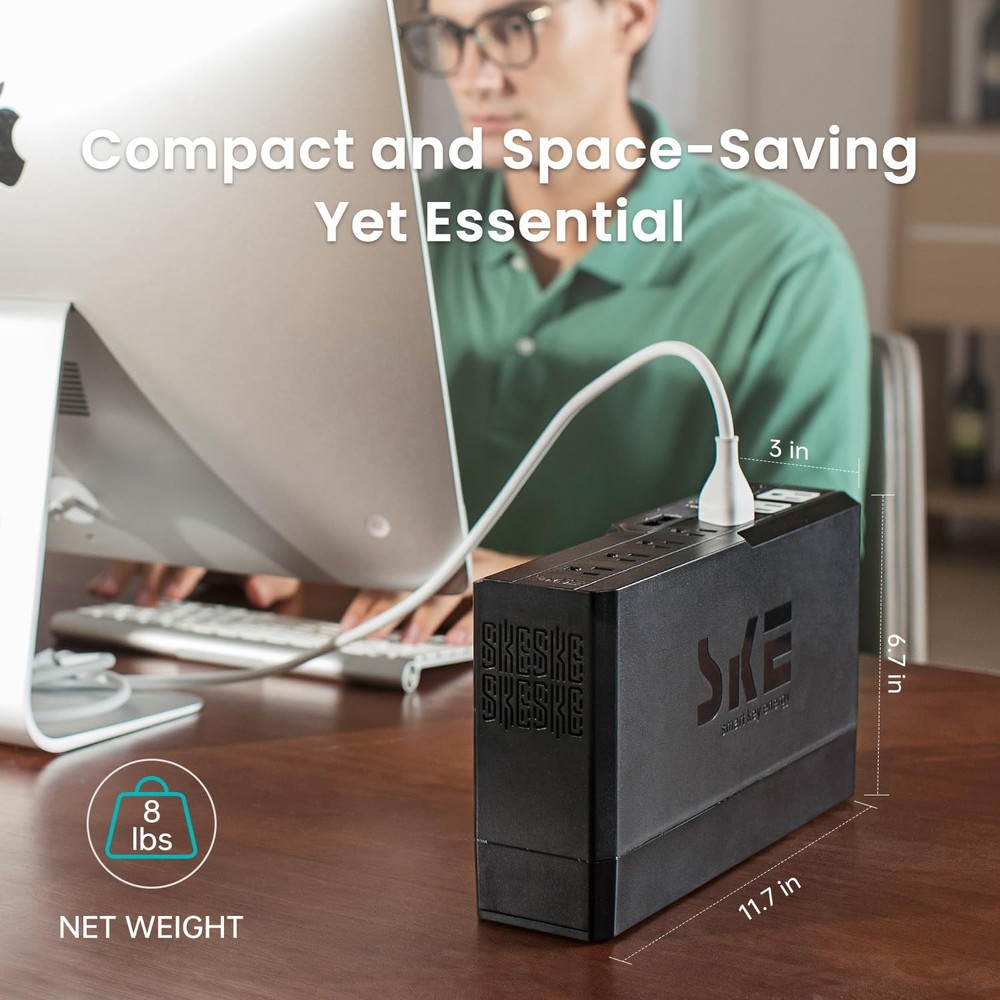 Compact Size 625VA/360W UPS Battery Backup & Surge Protector for Computer, Ro...