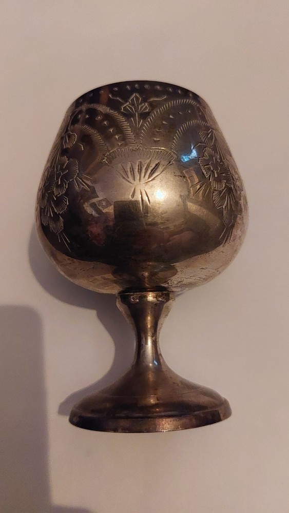 Vintage Hand Etched Possibly Silver Plated Goblet Epns