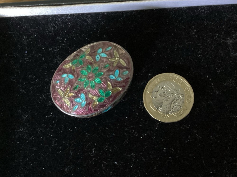 Pretty Vintage Silver And Enamel Pill Box