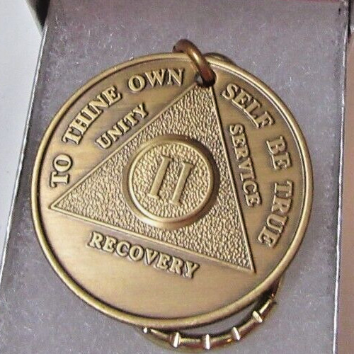 Alcoholics Anonymous 2 Year AA Bronze Medallion Key Chain Token coin key ring