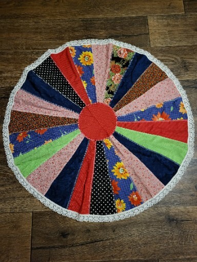 COLORFUL , Table Topper, Sewing Machine Made - 37inch Across