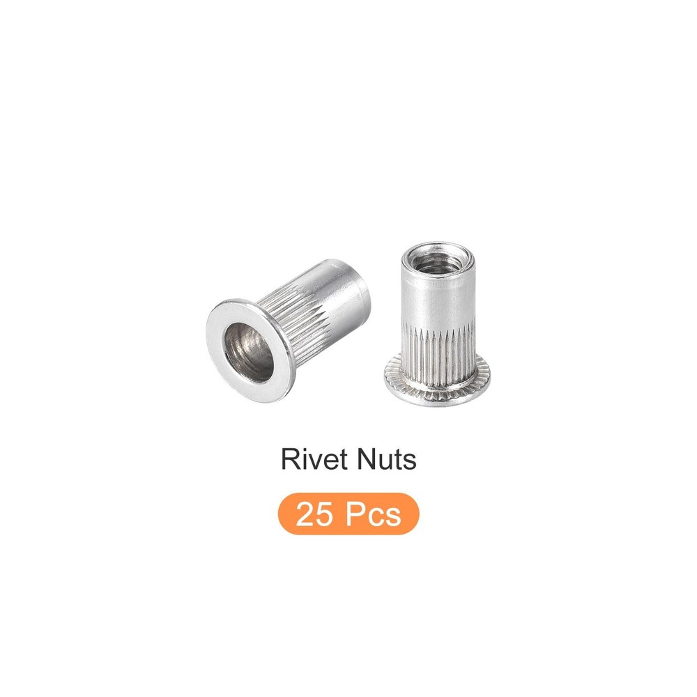 Rivet Nuts (#10-32) 25Pcs, Aluminum Alloy Knurled Threaded Insert Nuts, Silver