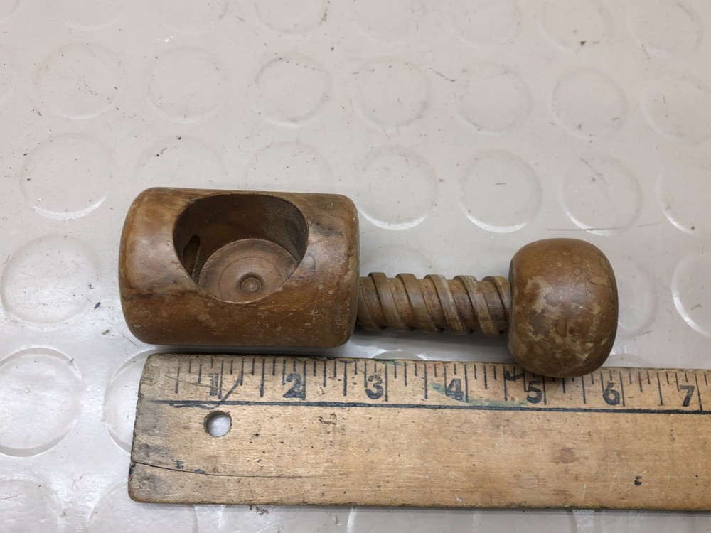 Vintage Mid Century Brown SOLID WOOD Twist Screw Nutcracker Tool
