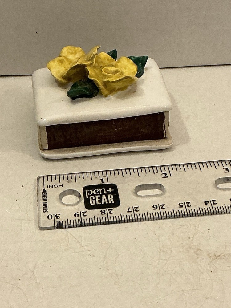 VINTAGE CERAMIC MATCHBOX WITH STRIKER Rose Pattern Brass