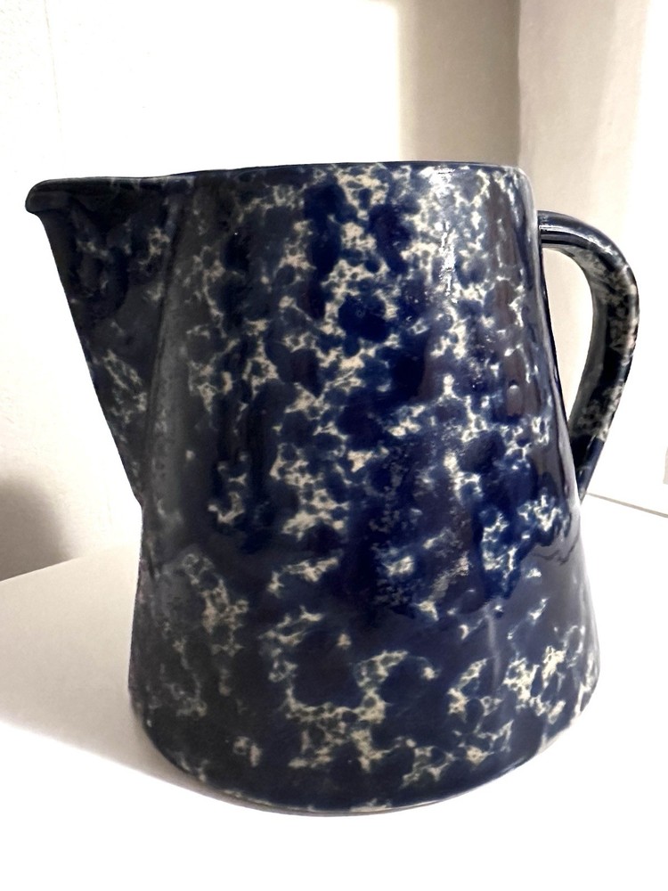 Speckled Blue And White Ceramic Pitcher With Handle