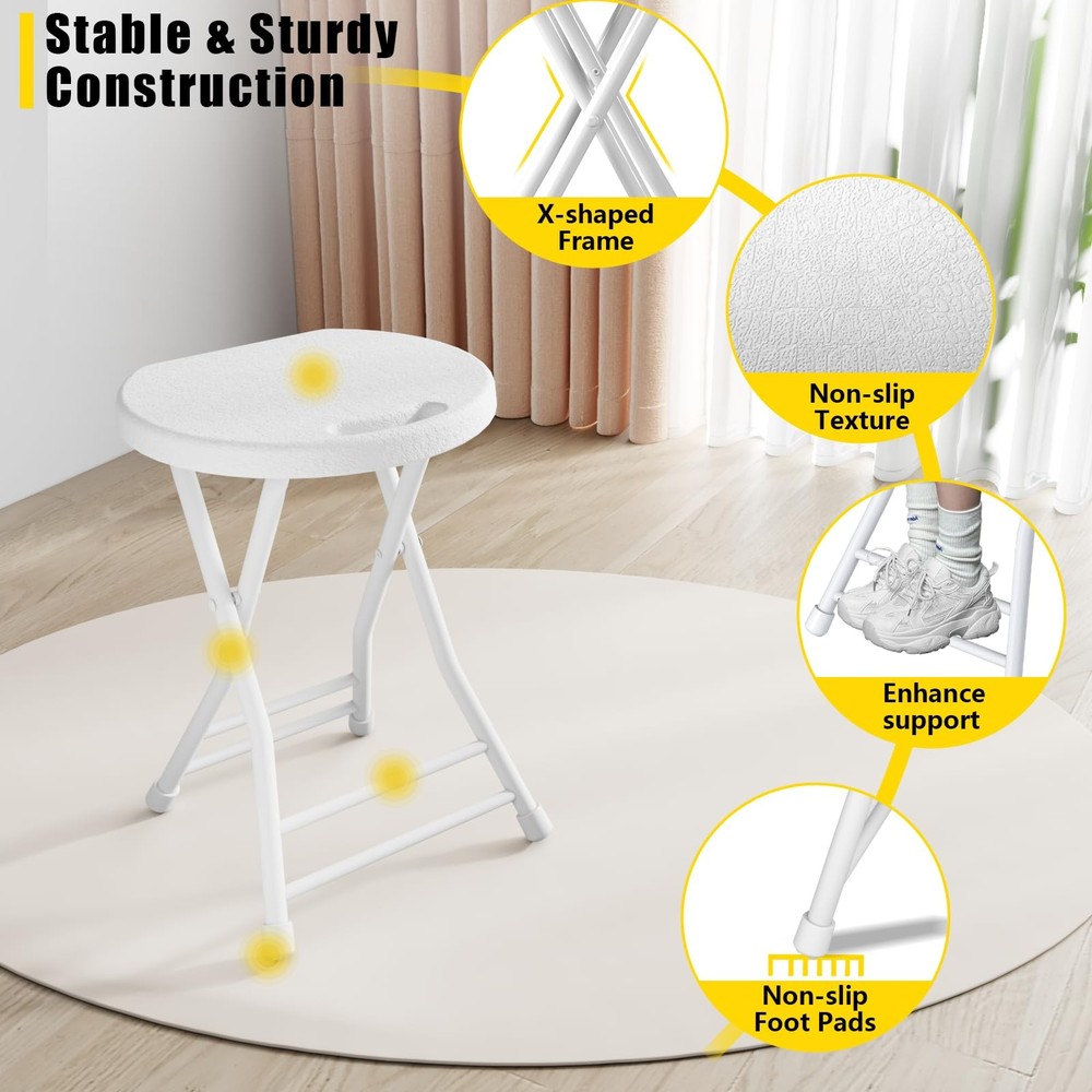 Folding Stool, 18 Inch Foldable Stool with Handle & Steel Frame, Folding Bar ...
