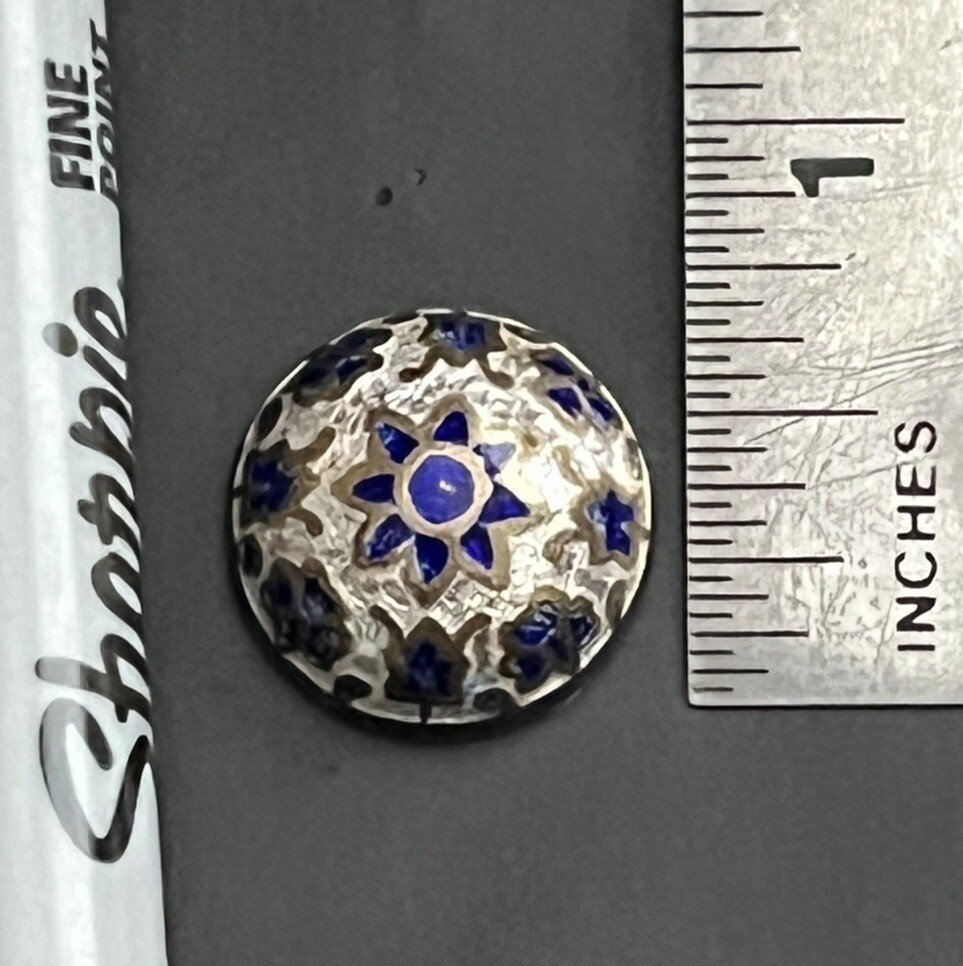 Antique Early 20th India Peasant Button Champleve' & Basse Taille Enamel c 1900