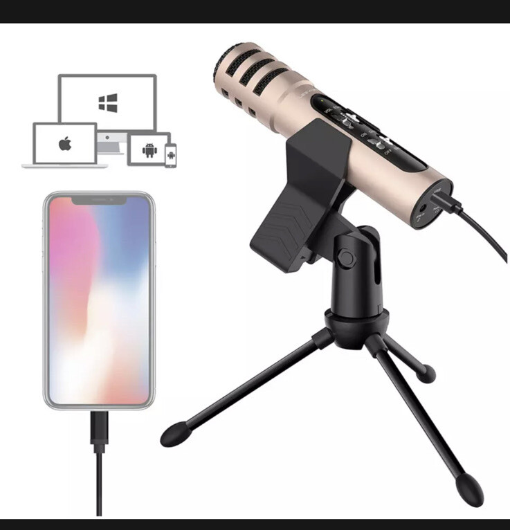 LESYAFEL Microphone for iphone with Desktop Tripod Plug&Play,Android,PS4,Mac and