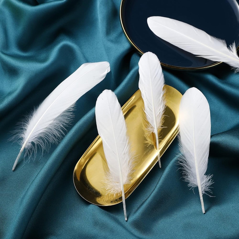 Ballinger Natural White Goose Feathers - 120Pcs 6-8 Inch Bulk