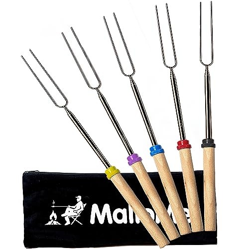 Smores Sticks for Fire Pit Long - Marshmallow Roasting Sticks 5 Fork Set