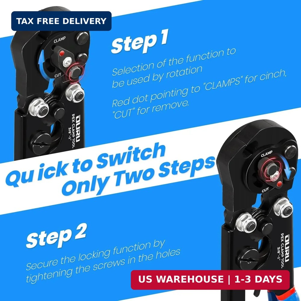 OURU 2 IN 1 Ratchet Pex Crimping Tool Cinch and Remove Combo Function Pex Pipe C