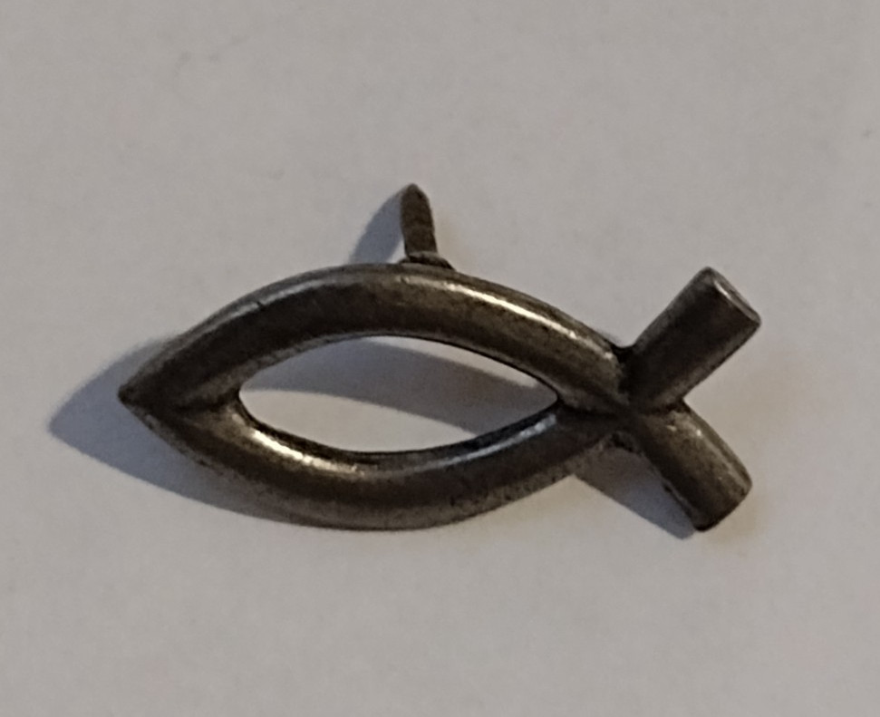 Gray Fish Ichthus Religious Lapel Tack Pin
