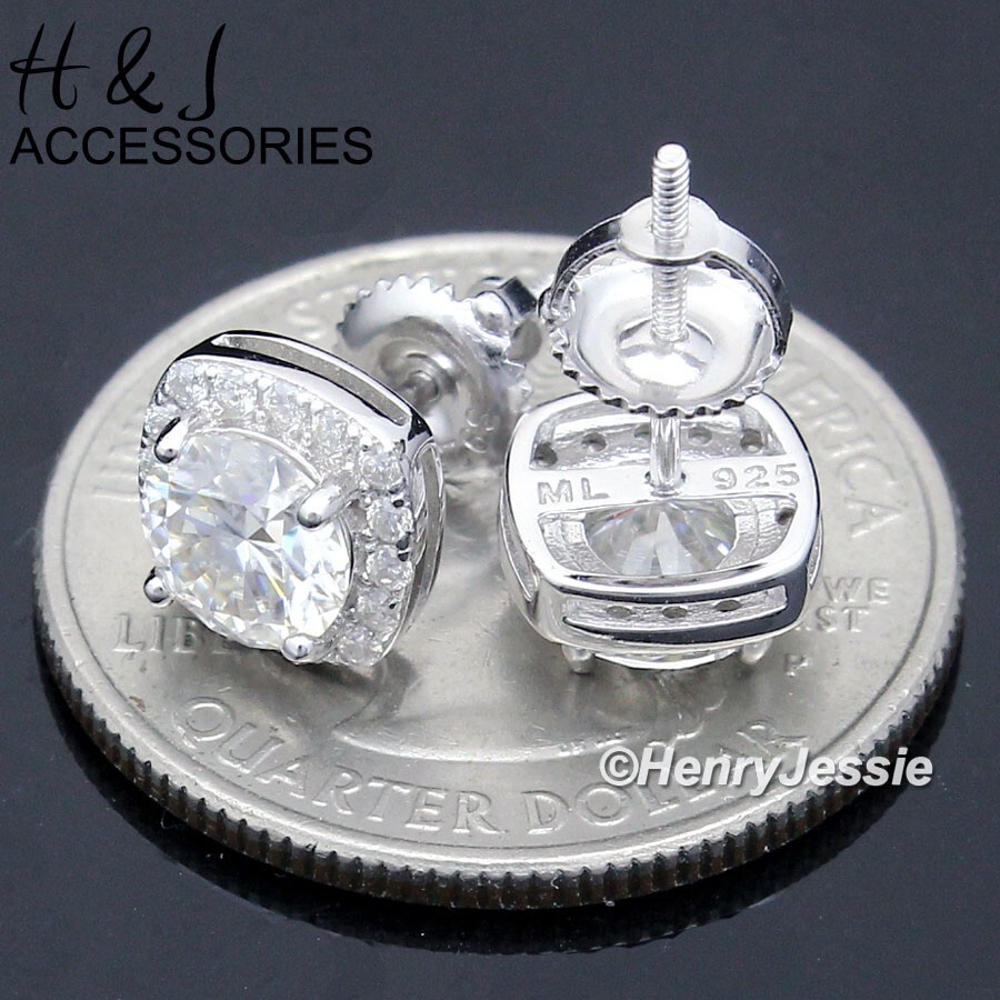 MEN SOLID 925 STERLING SILVER ICY MOISSANITE 8MM 3D SQUARE STUD EARRING*AME265