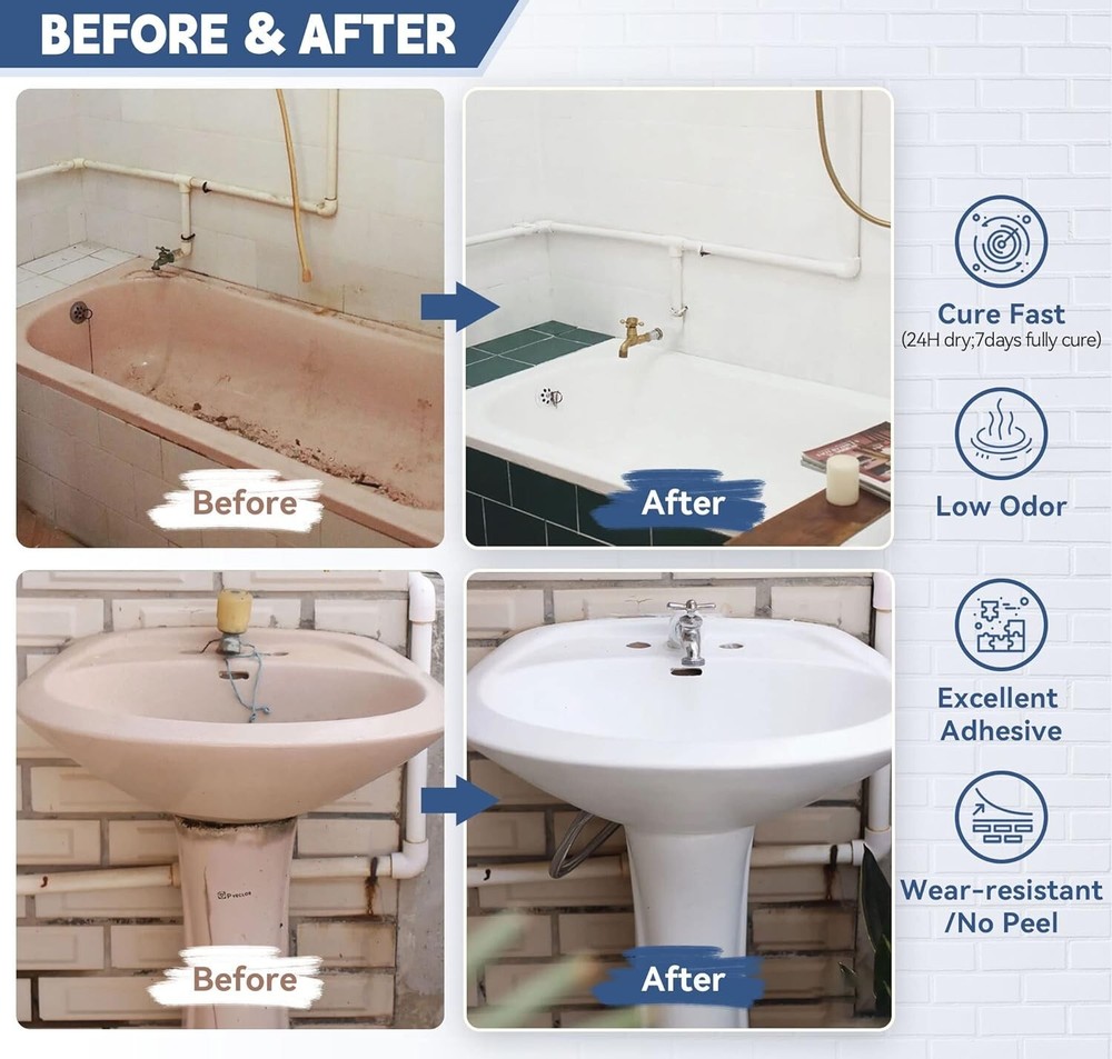 Water-Based Bathtub Paint and Tile Refinishing Kit - Odorless, Easy Application