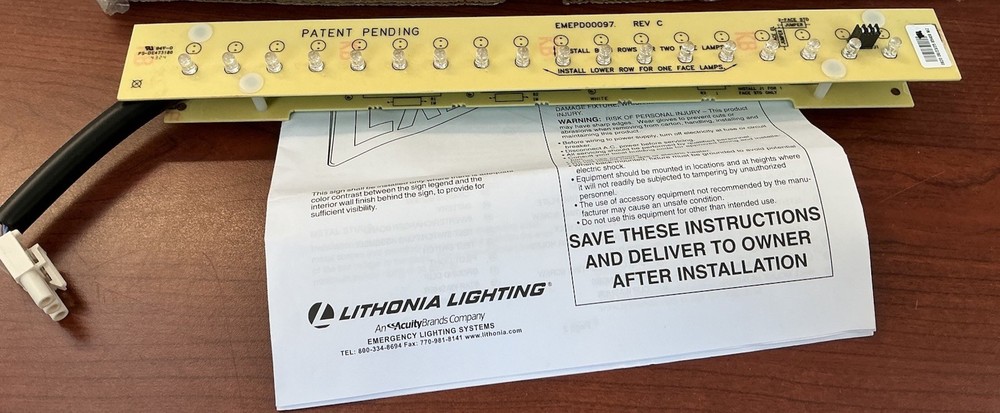 NEW Lithonia Lighting Model ELP L007 Exit Lamp Board B236